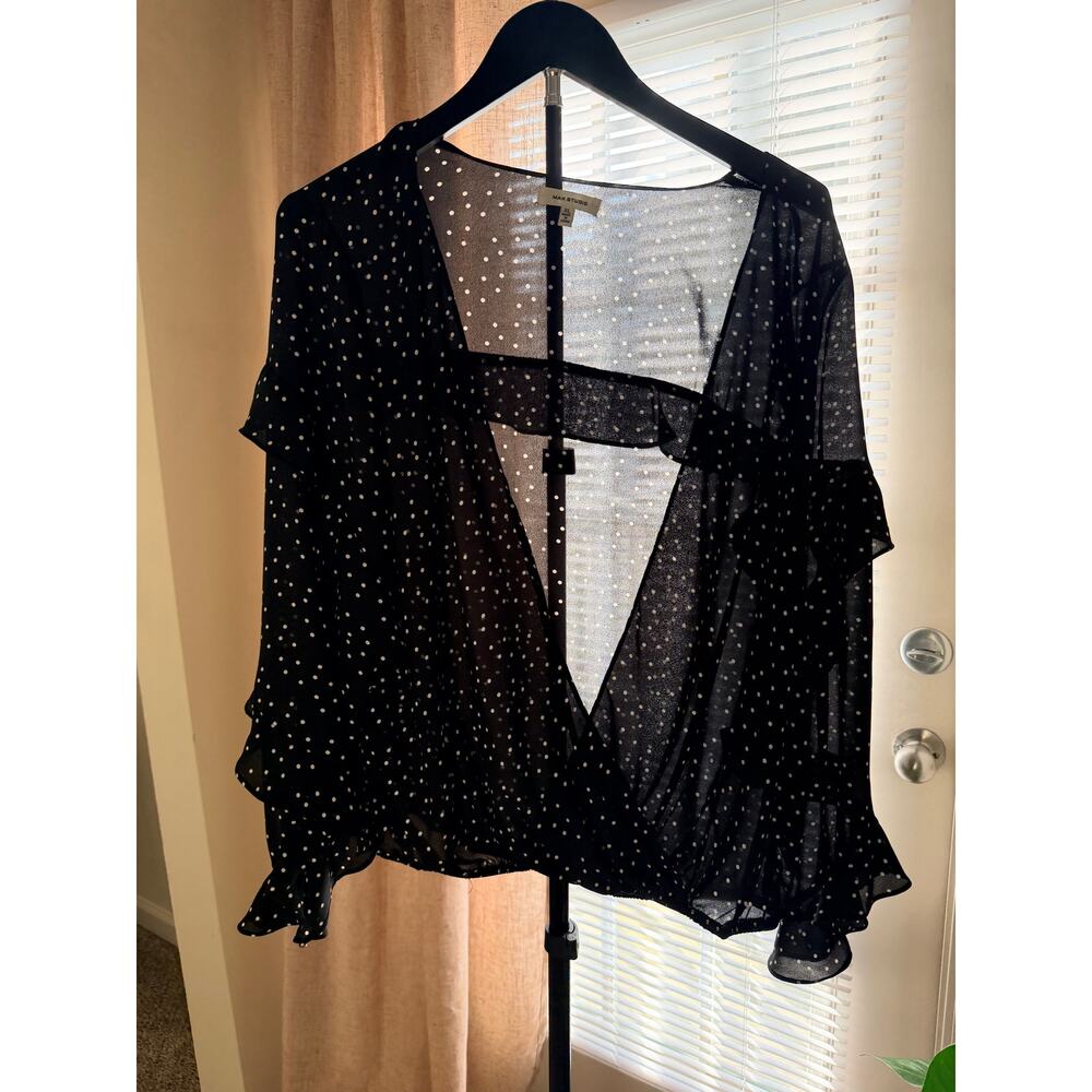 3 for $9 Max Studio Sheer ruffle sleeve polkadot top XL